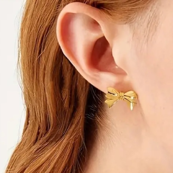 Gold Toned Bow Stud Earrings - Picture 2 of 2